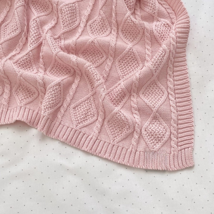 Paturica bebe Diamond tricotata din bumbac roz (3)